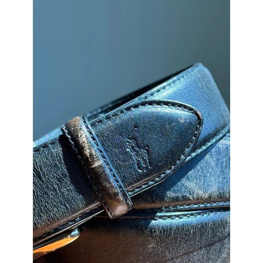 Polo Ralph Lauren Black Genuine Leather Belt 36/90 Old Money Classic Preppy